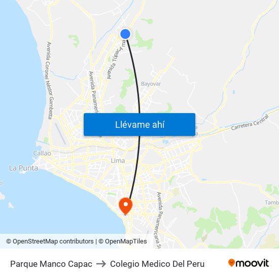 Parque Manco Capac to Colegio Medico Del Peru map