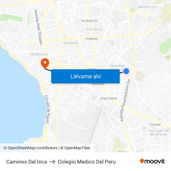 Caminos Del Inca to Colegio Medico Del Peru map