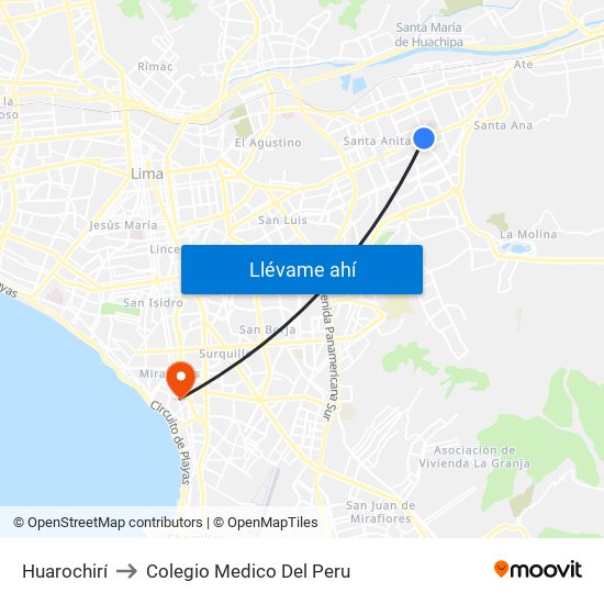 Huarochirí to Colegio Medico Del Peru map