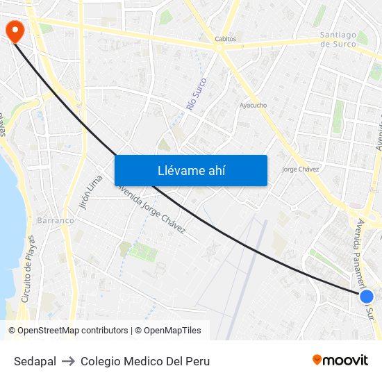 Sedapal to Colegio Medico Del Peru map