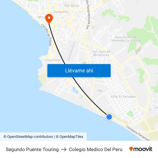 Segundo Puente Touring to Colegio Medico Del Peru map