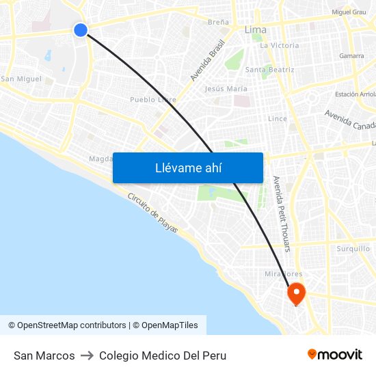 San Marcos to Colegio Medico Del Peru map