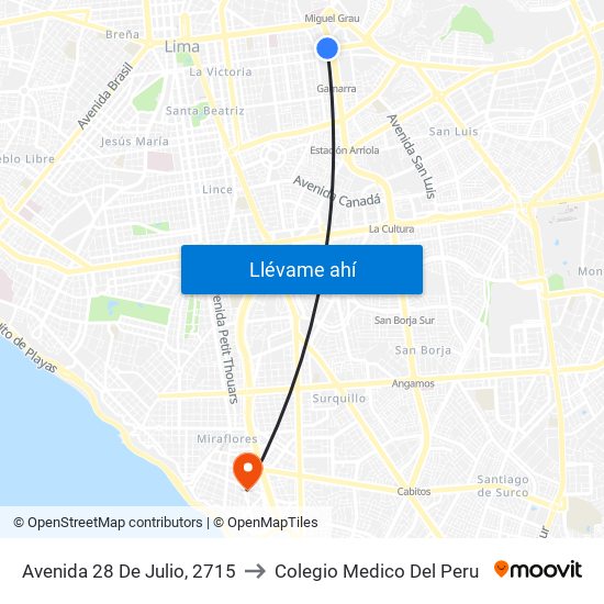 Avenida 28 De Julio, 2715 to Colegio Medico Del Peru map