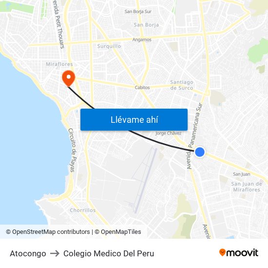 Atocongo to Colegio Medico Del Peru map