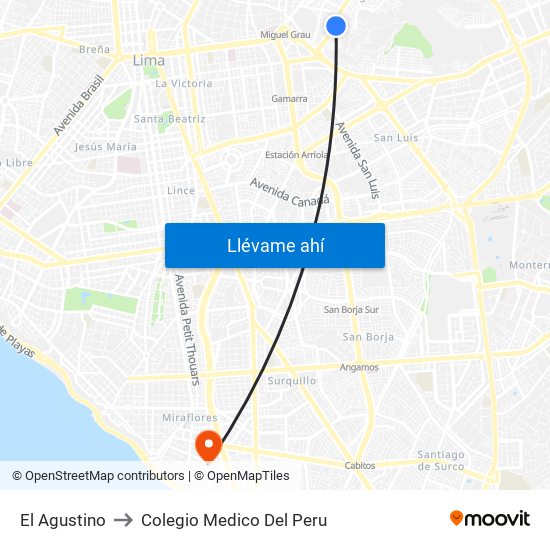 El Agustino to Colegio Medico Del Peru map