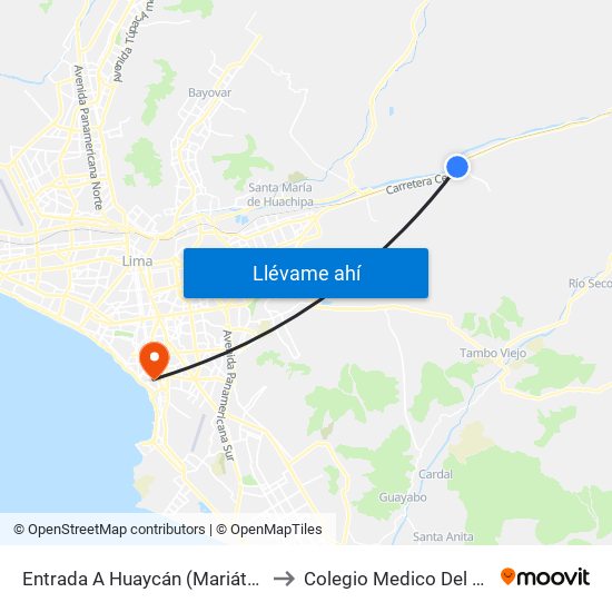 Entrada A Huaycán (Mariátegui) to Colegio Medico Del Peru map