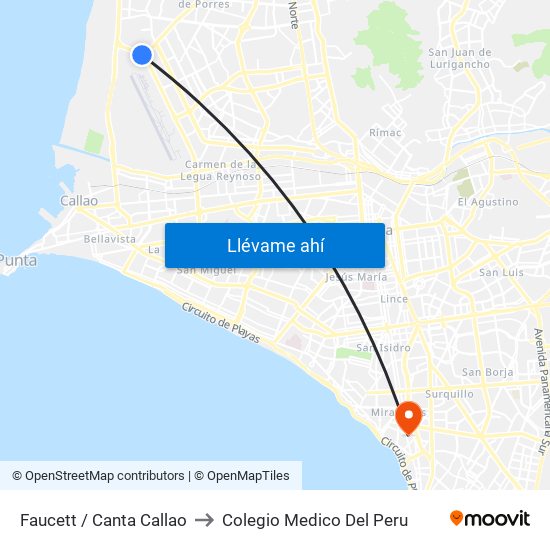 Faucett / Canta Callao to Colegio Medico Del Peru map