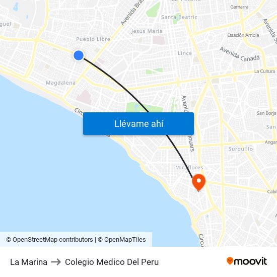 La Marina to Colegio Medico Del Peru map