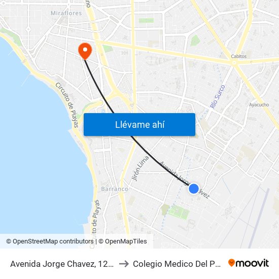 Avenida Jorge Chavez, 1218 to Colegio Medico Del Peru map