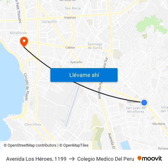 Avenida Los Héroes, 1199 to Colegio Medico Del Peru map