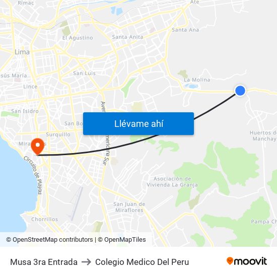 Musa 3ra Entrada to Colegio Medico Del Peru map