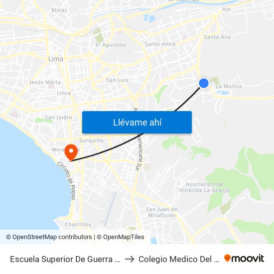 Escuela Superior De Guerra Aérea to Colegio Medico Del Peru map
