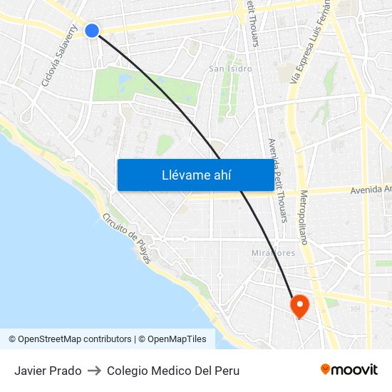 Javier Prado to Colegio Medico Del Peru map