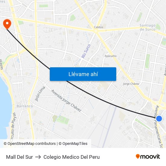 Mall Del Sur to Colegio Medico Del Peru map