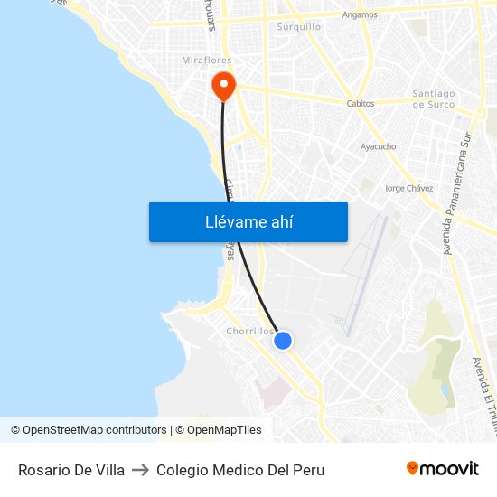 Rosario De Villa to Colegio Medico Del Peru map