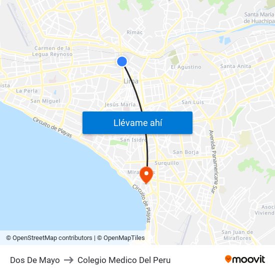Dos De Mayo to Colegio Medico Del Peru map