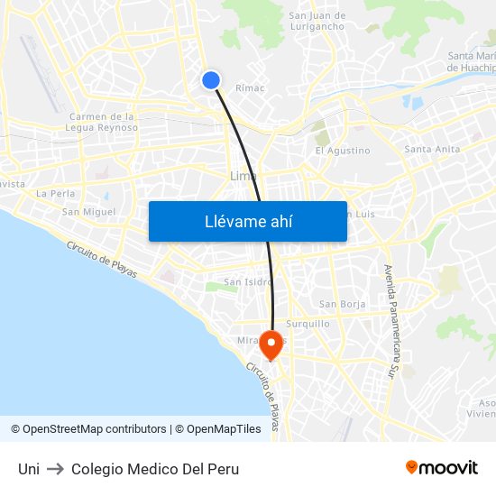Uni to Colegio Medico Del Peru map