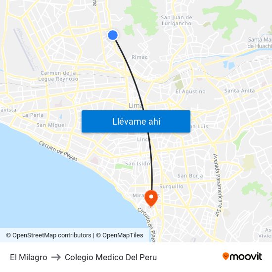 El Milagro to Colegio Medico Del Peru map