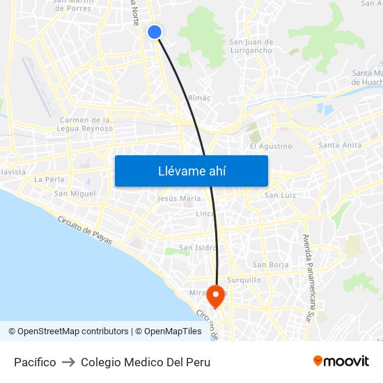 Pacífico to Colegio Medico Del Peru map