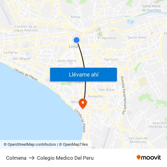 Colmena to Colegio Medico Del Peru map