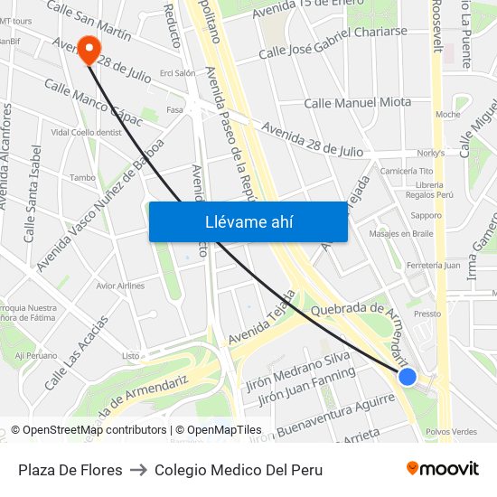 Plaza De Flores to Colegio Medico Del Peru map