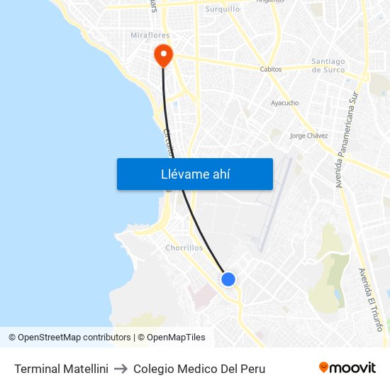 Terminal Matellini to Colegio Medico Del Peru map