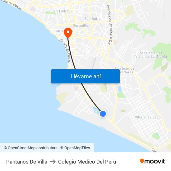 Pantanos De Villa to Colegio Medico Del Peru map