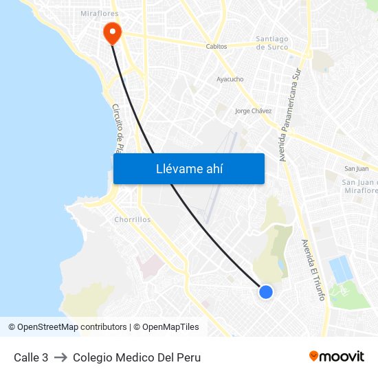 Calle 3 to Colegio Medico Del Peru map