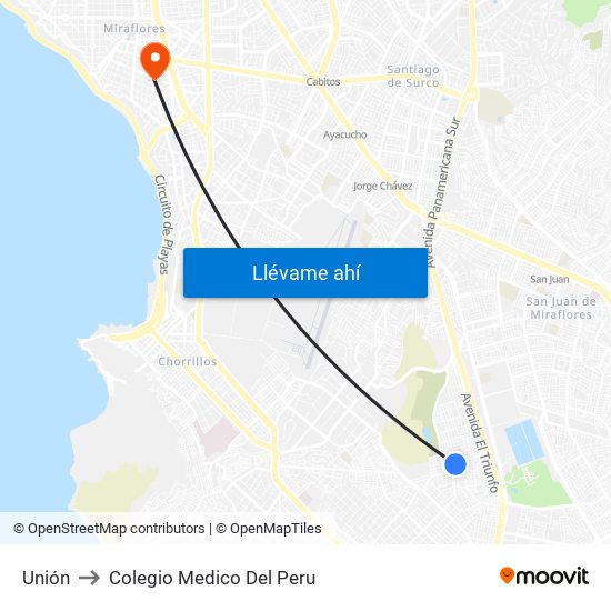 Unión to Colegio Medico Del Peru map