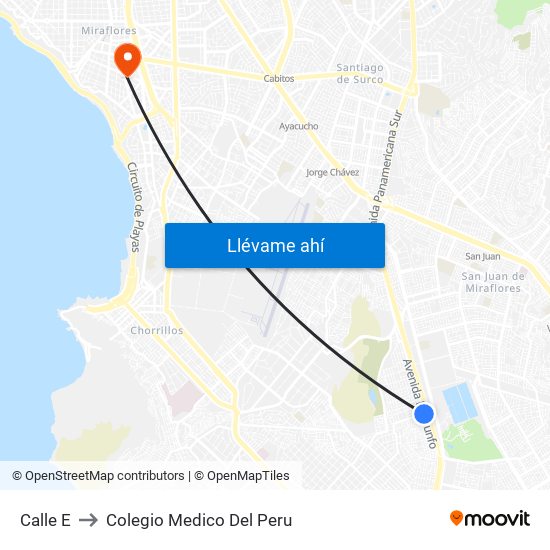 Calle E to Colegio Medico Del Peru map