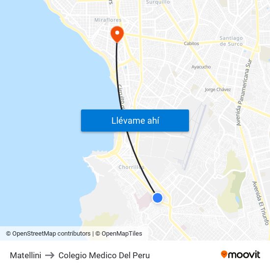 Matellini to Colegio Medico Del Peru map