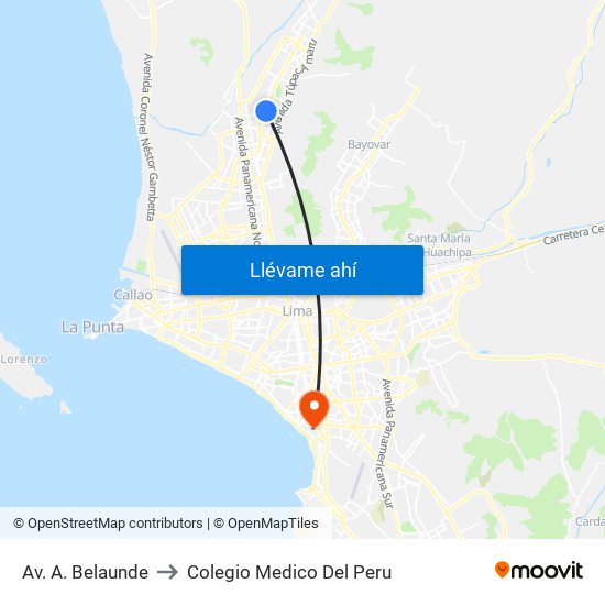 Av. A. Belaunde to Colegio Medico Del Peru map