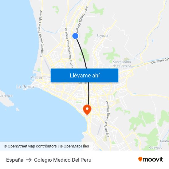 España to Colegio Medico Del Peru map