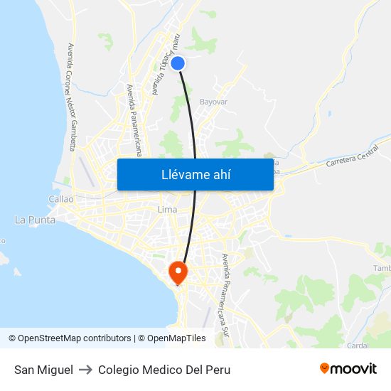San Miguel to Colegio Medico Del Peru map