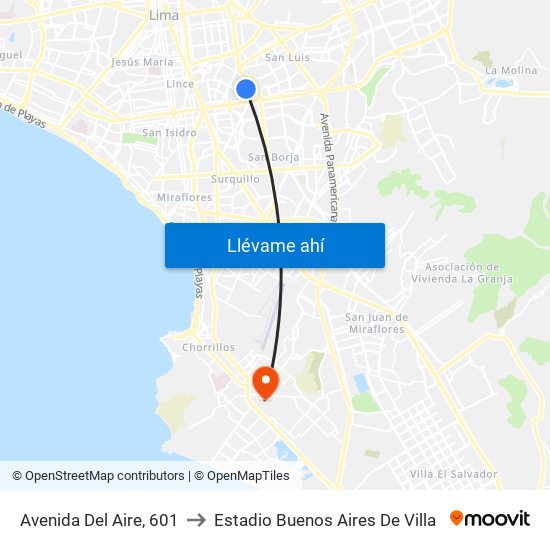 Avenida Del Aire, 601 to Estadio Buenos Aires De Villa map