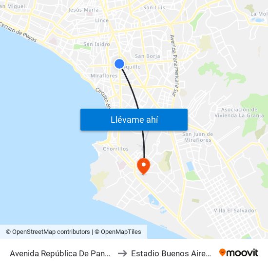 Avenida República De Panamá, 4746 to Estadio Buenos Aires De Villa map