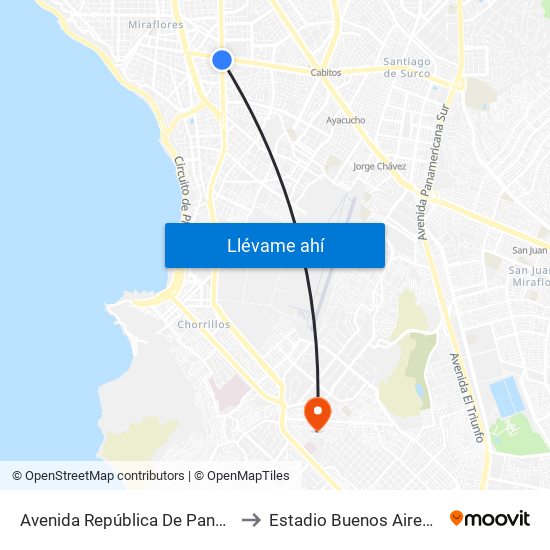 Avenida República De Panamá, 6239 to Estadio Buenos Aires De Villa map