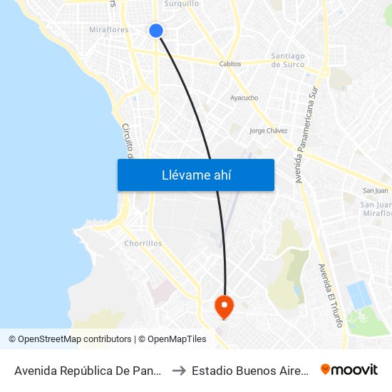 Avenida República De Panamá, 5734 to Estadio Buenos Aires De Villa map