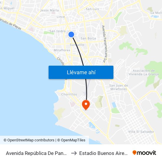 Avenida República De Panamá, 3887 to Estadio Buenos Aires De Villa map