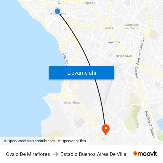Óvalo De Miraflores to Estadio Buenos Aires De Villa map