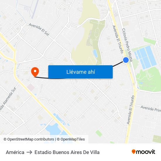 América to Estadio Buenos Aires De Villa map