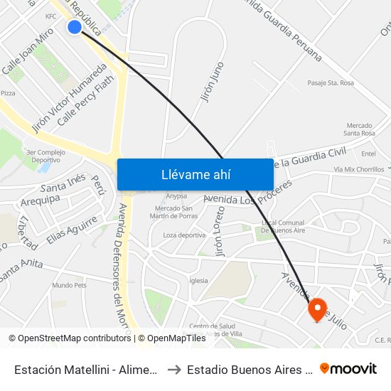 Estación Matellini - Alimentadores to Estadio Buenos Aires De Villa map