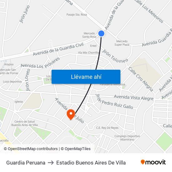 Guardia Peruana to Estadio Buenos Aires De Villa map
