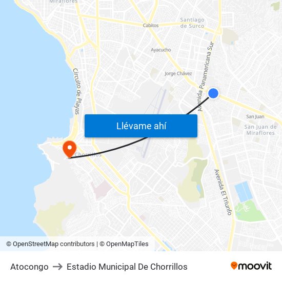 Atocongo to Estadio Municipal De Chorrillos map