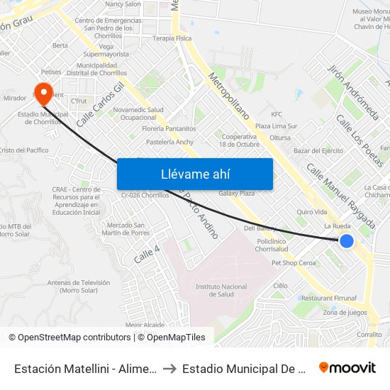Estación Matellini - Alimentadores to Estadio Municipal De Chorrillos map