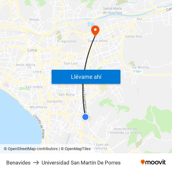 Benavides to Universidad San Martín De Porres map