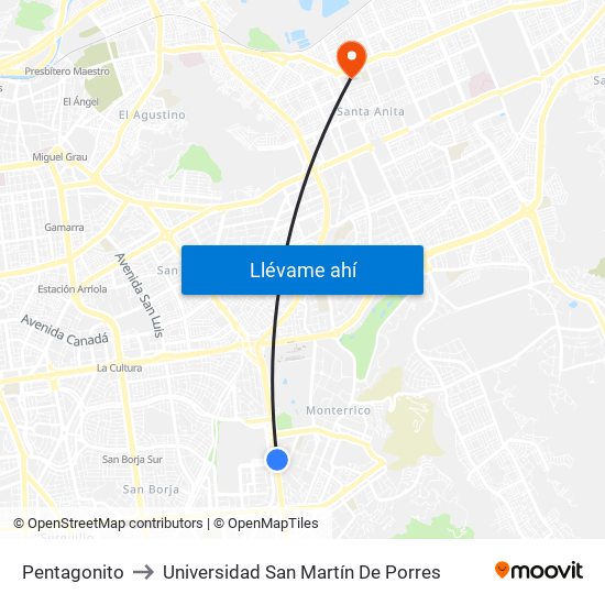Pentagonito to Universidad San Martín De Porres map