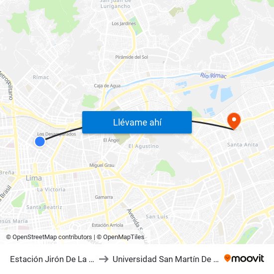 Estación Jirón De La Unión to Universidad San Martín De Porres map