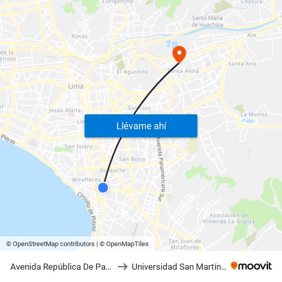 Avenida República De Panamá, 6190 to Universidad San Martín De Porres map