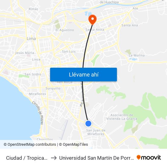 Ciudad / Tropicana to Universidad San Martín De Porres map